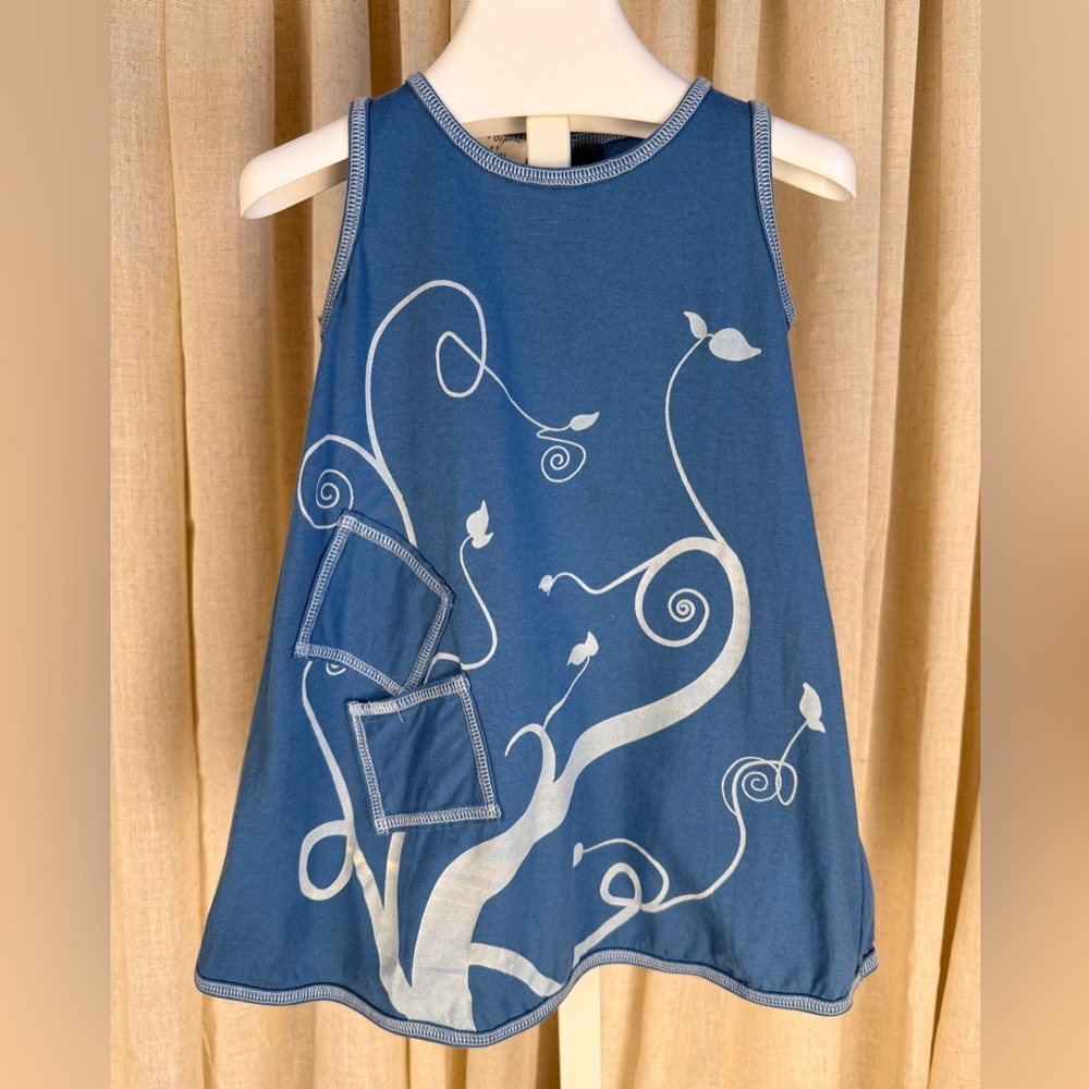 KIDS ORGANIC Blue Girls' Sleeveless Vine Print A-Line Geo Pocket Dress 2T NWOT